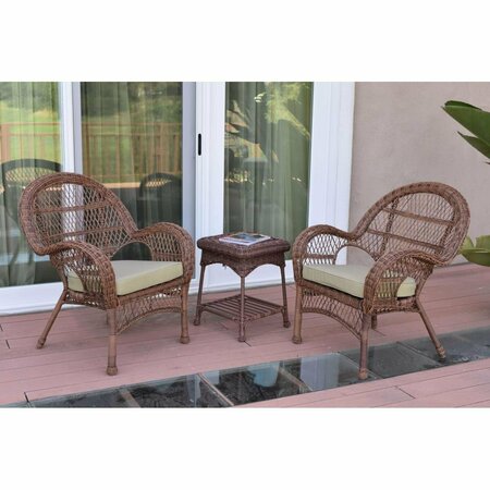 JECO W00210-2-CES006 3 Piece Santa Maria Honey Wicker Chair Set, Tan Cushion W00210_2-CES006